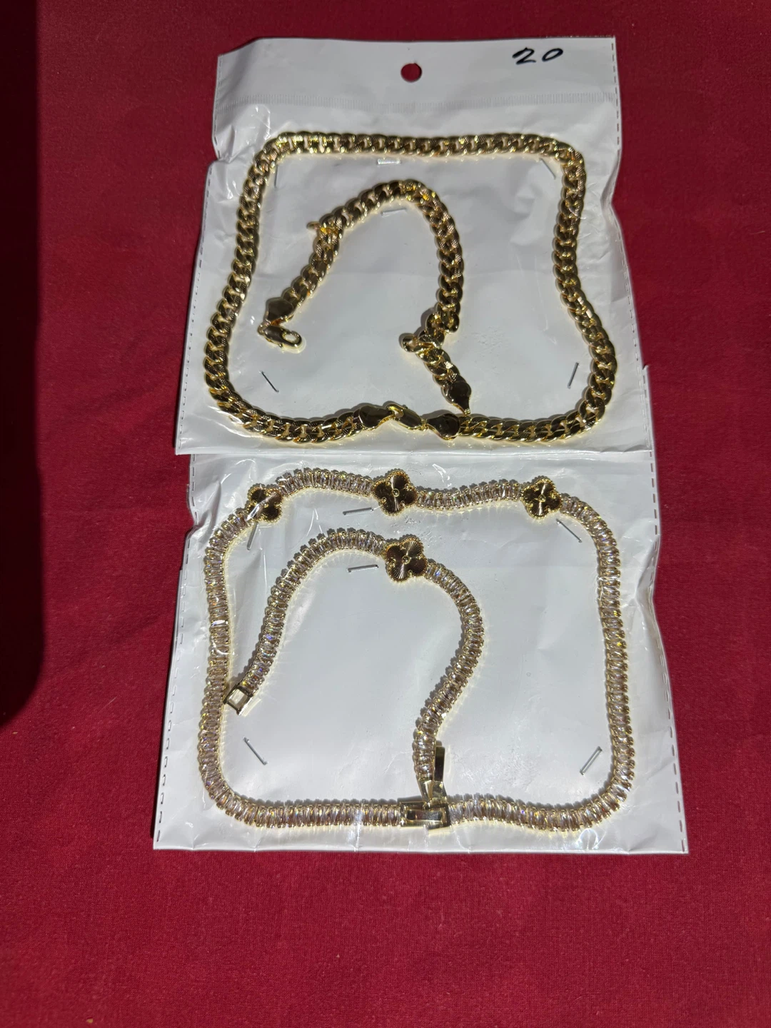 Gold-Tone Chain and Crystal Clover Necklace and Bracelet Set