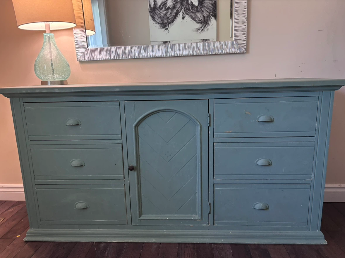Free- Blue Painted Wood Dresser with Centre Cabinet