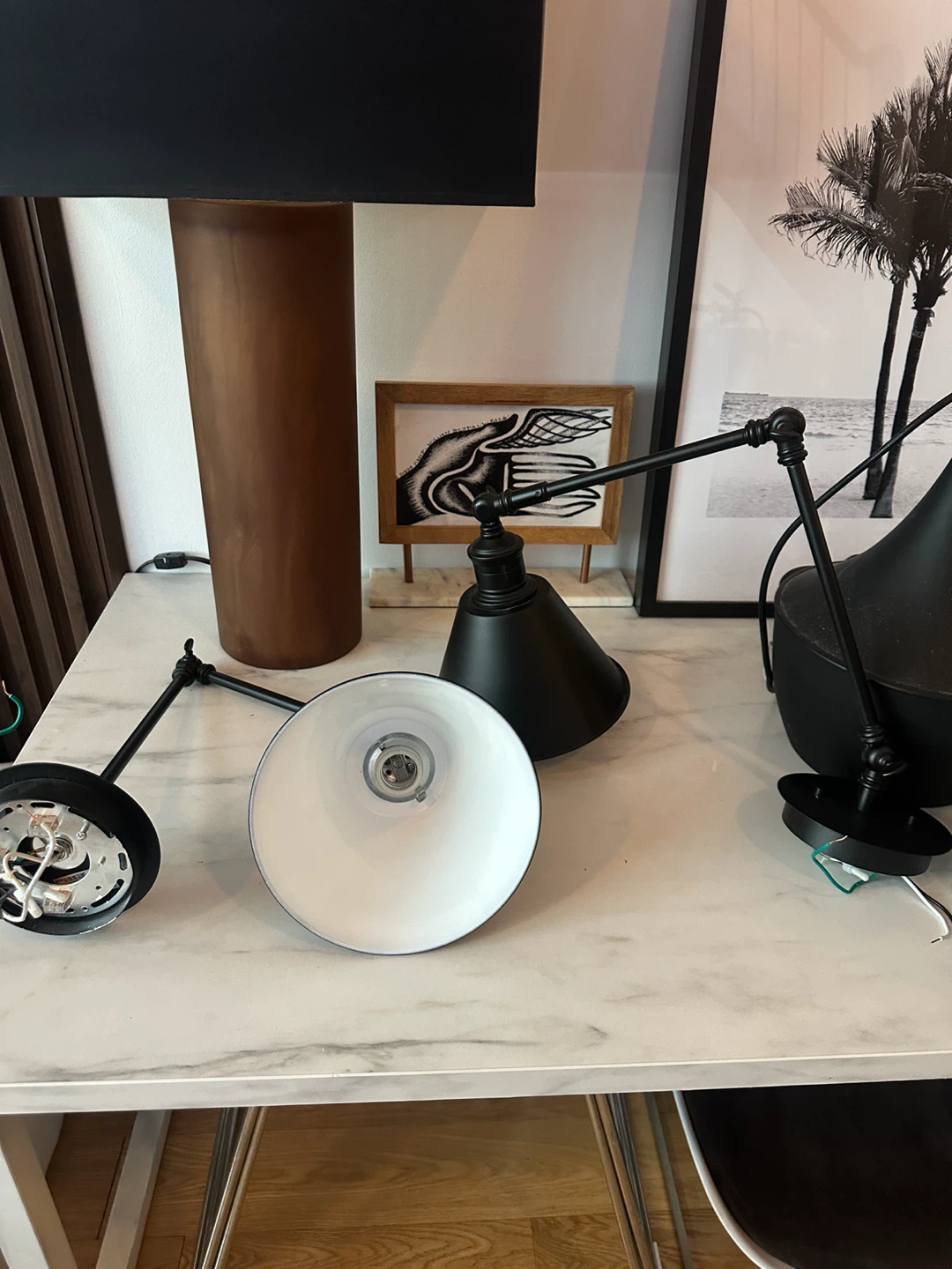 2 MCM STYLE CEILING LIGHTS & 2 VINTAGE INDUSTRIAL LAMPS - photo 4