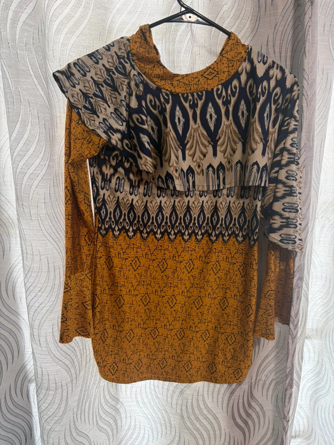 Mustard and Navy Patterned Long Sleeve Top