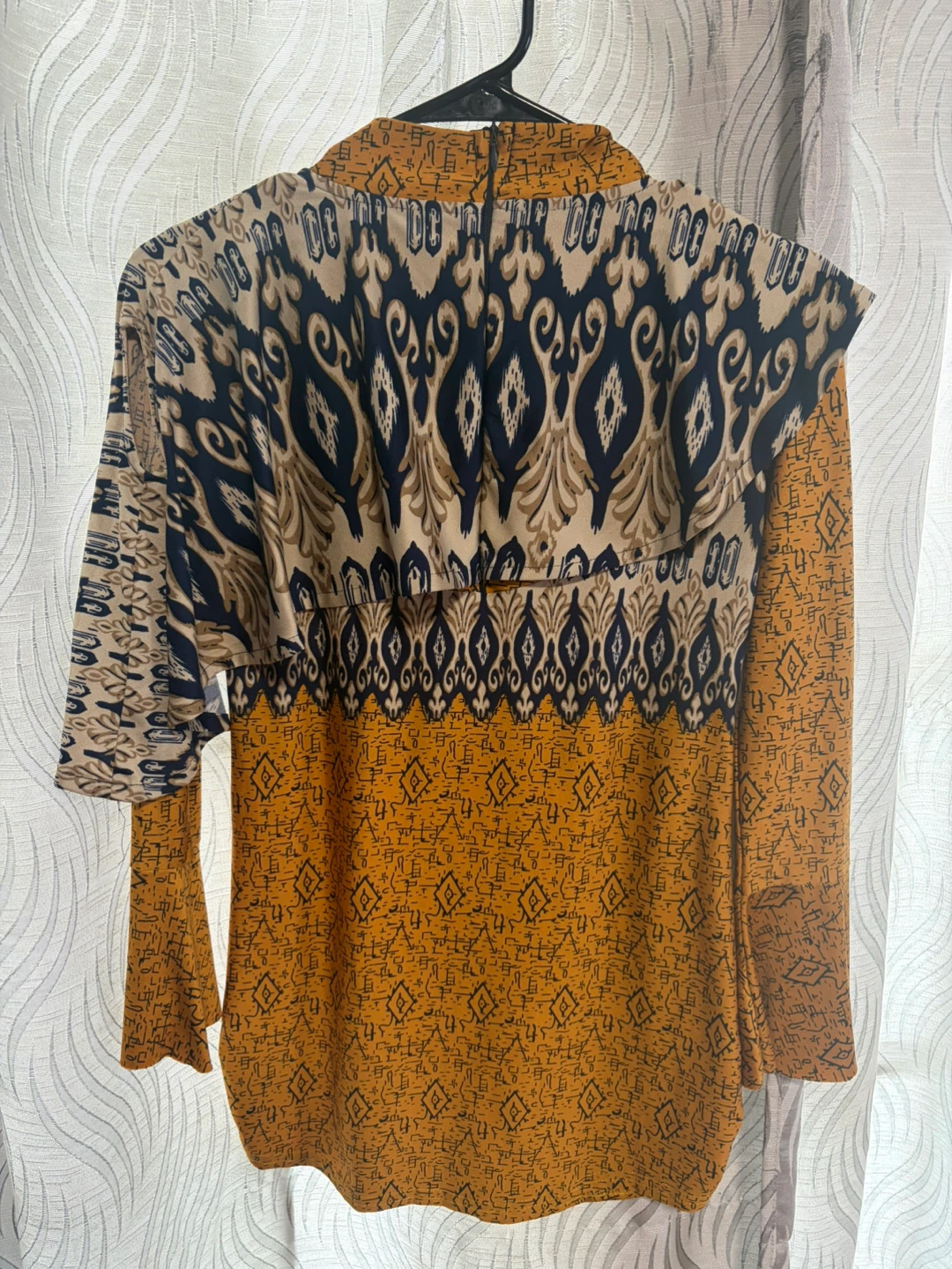 Mustard and Navy Patterned Long Sleeve Top - photo 2