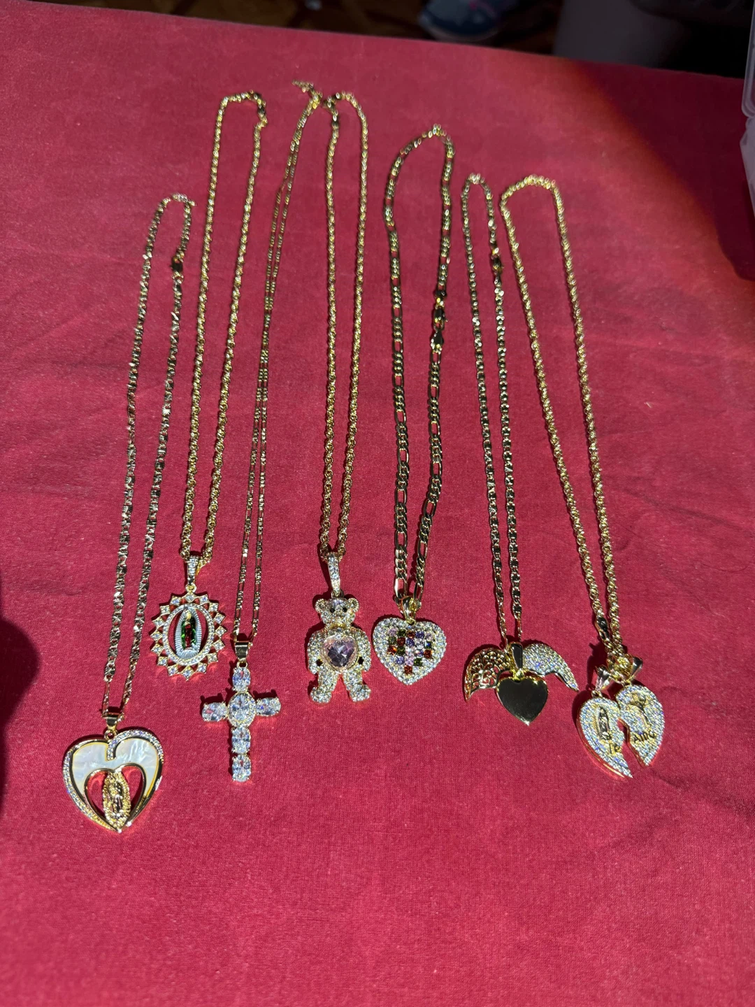 Set of 7 Gold Tone Pendant Necklaces