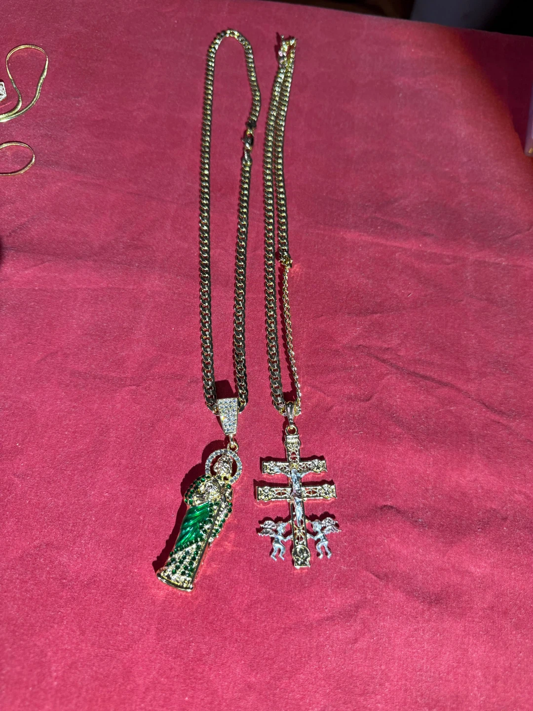 Two Gold Tone Religious Pendants with Chains