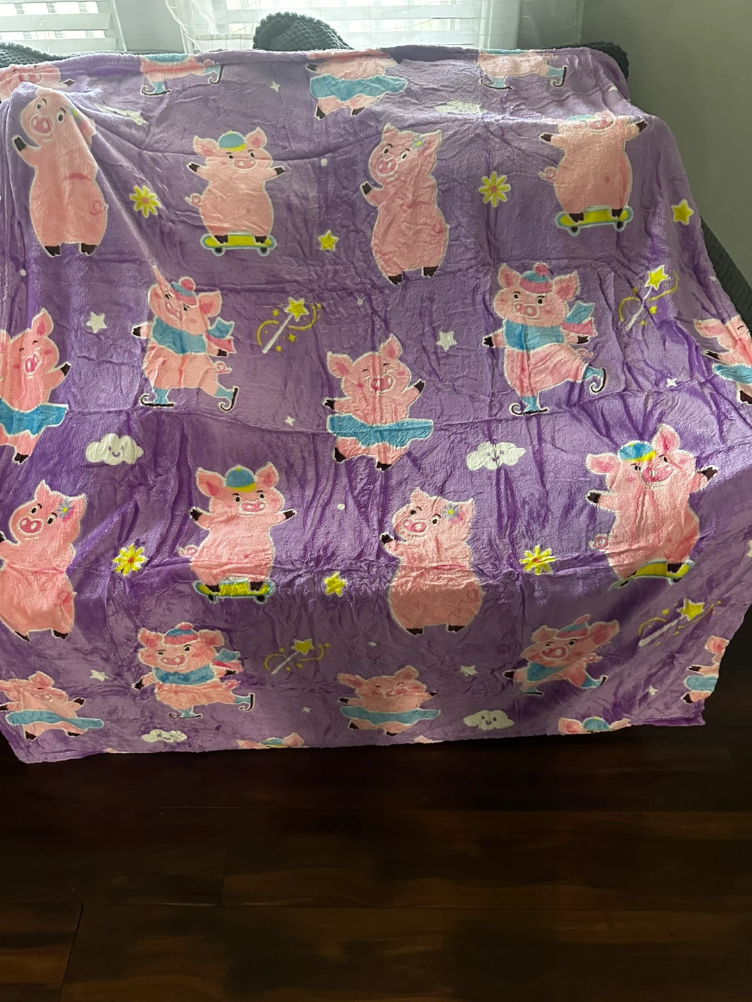 Purple Pig Pattern Fleece Blanket