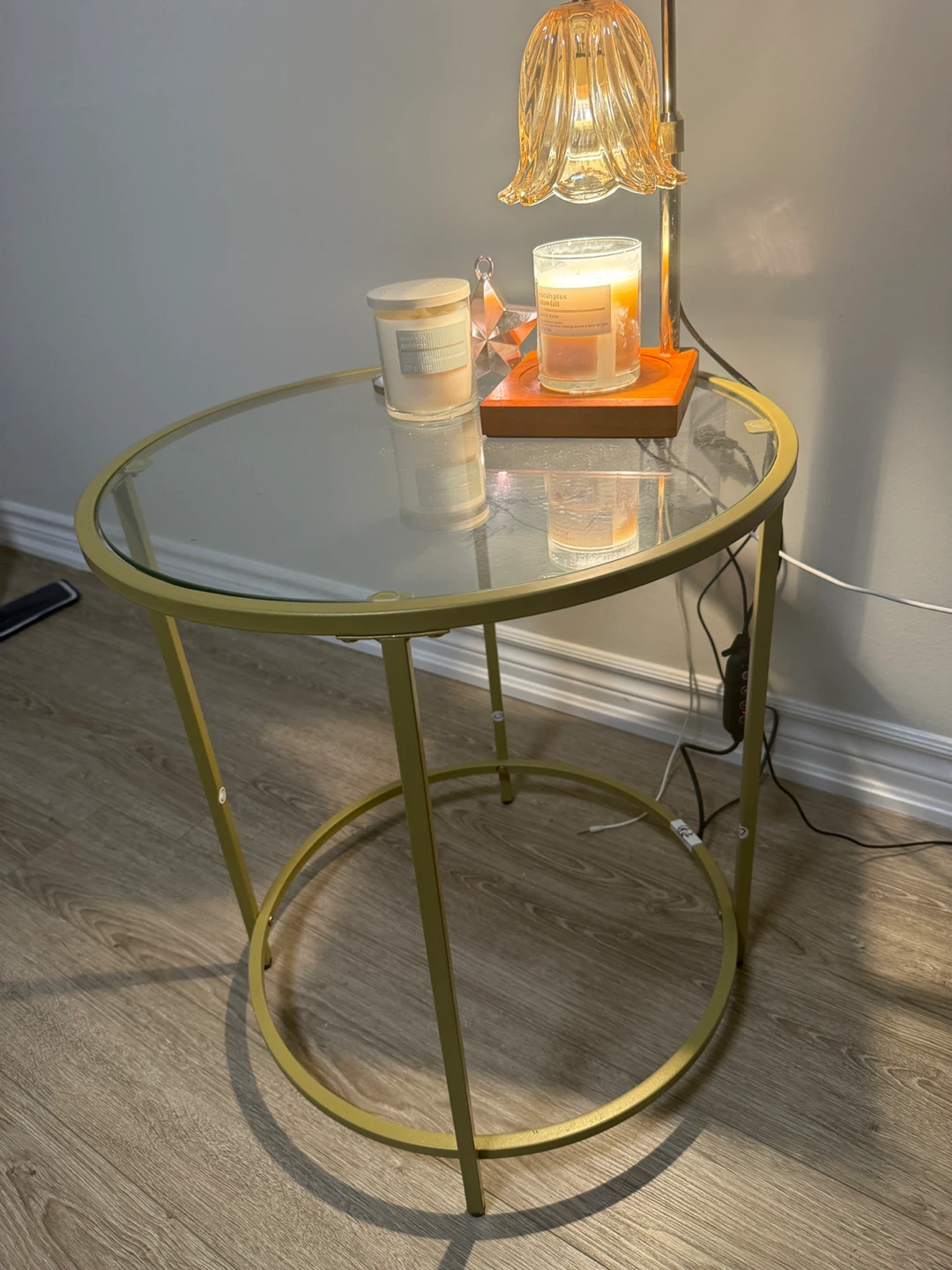 Gold Metal and Glass Side Table
