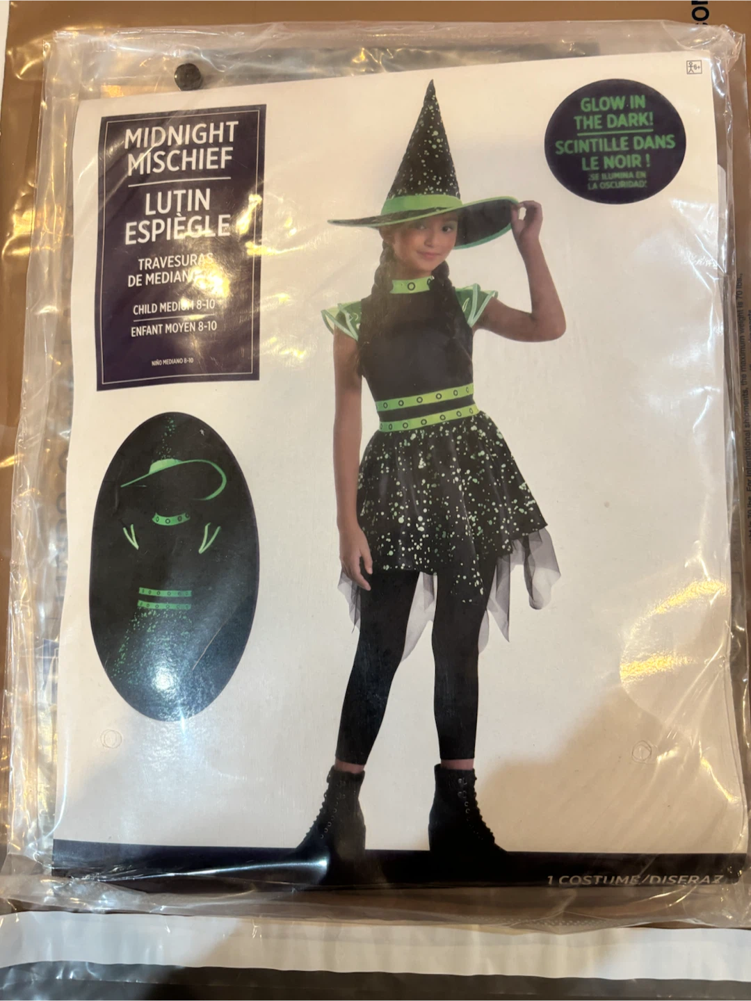 Girls Witch Halloween Costume Size Medium 8-10 Glow in Dark New - photo 2