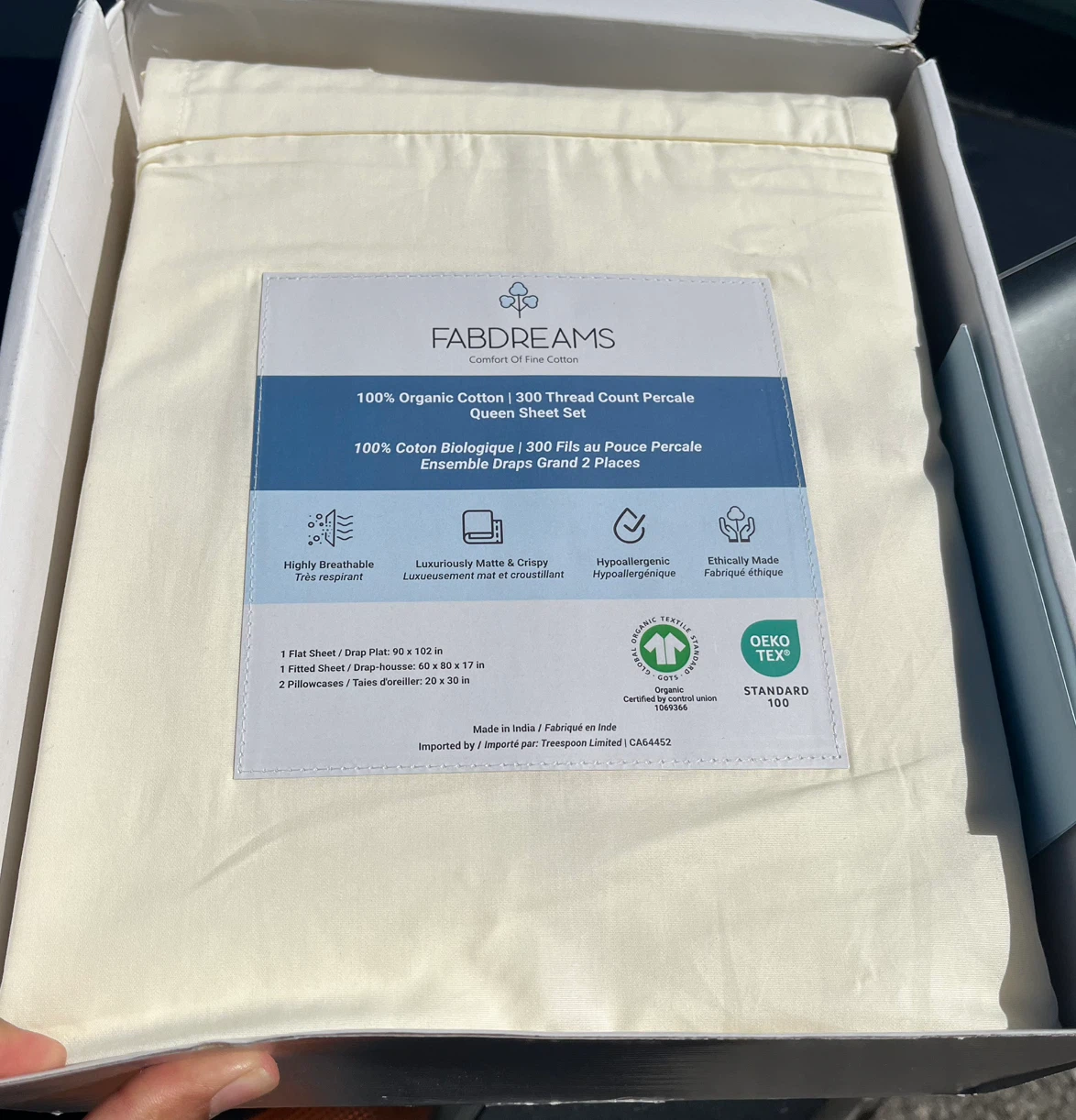 Fabdreams Queen Sheet Set - 100% Organic Cotton