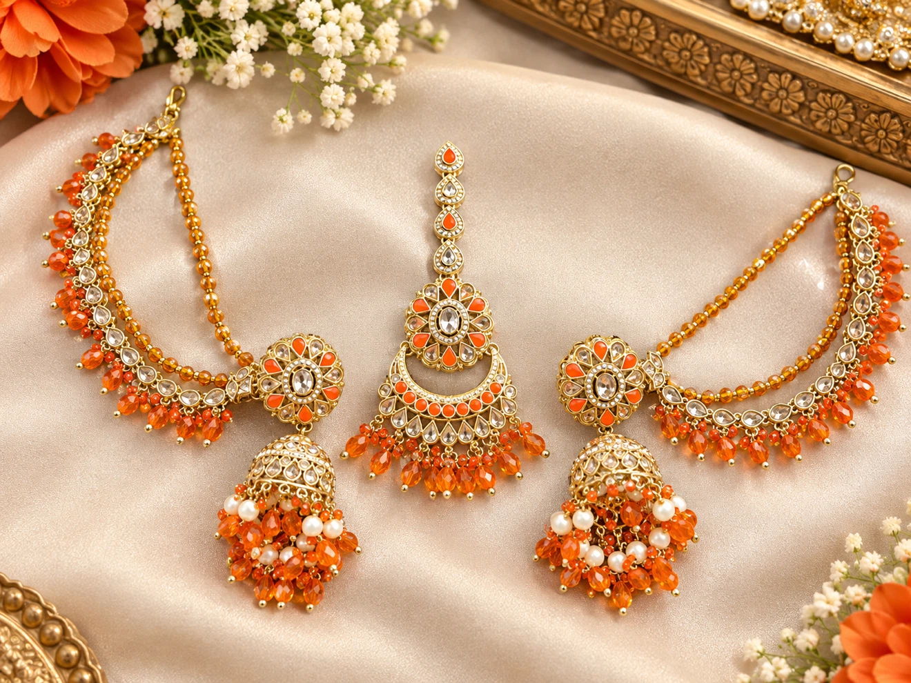 Orange and Gold Indian Jewelry Set