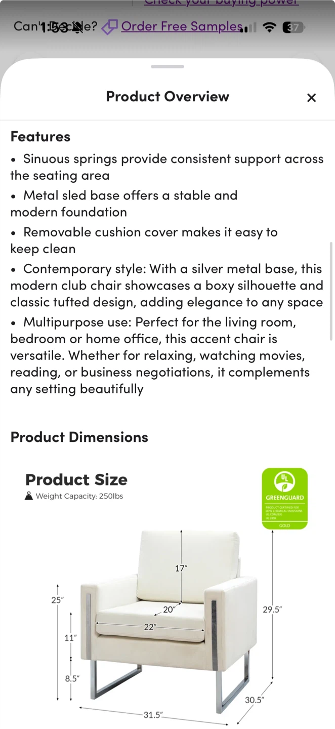 Modern white accent chair with metal frame - photo 4