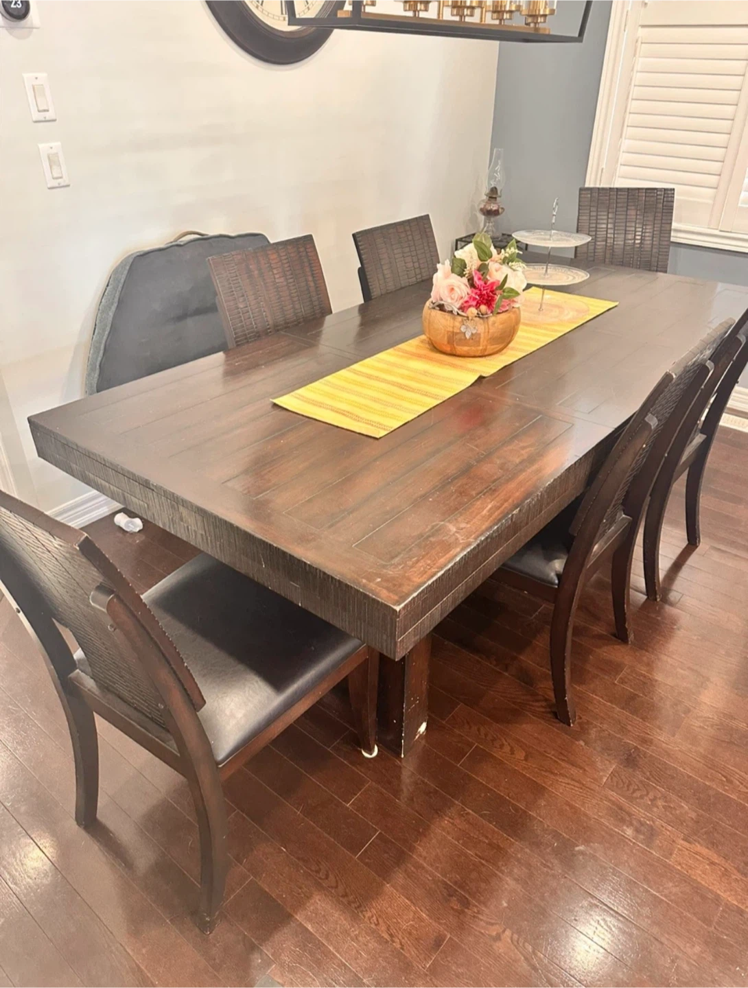 Dark Wood Dining Table and Chairs Set