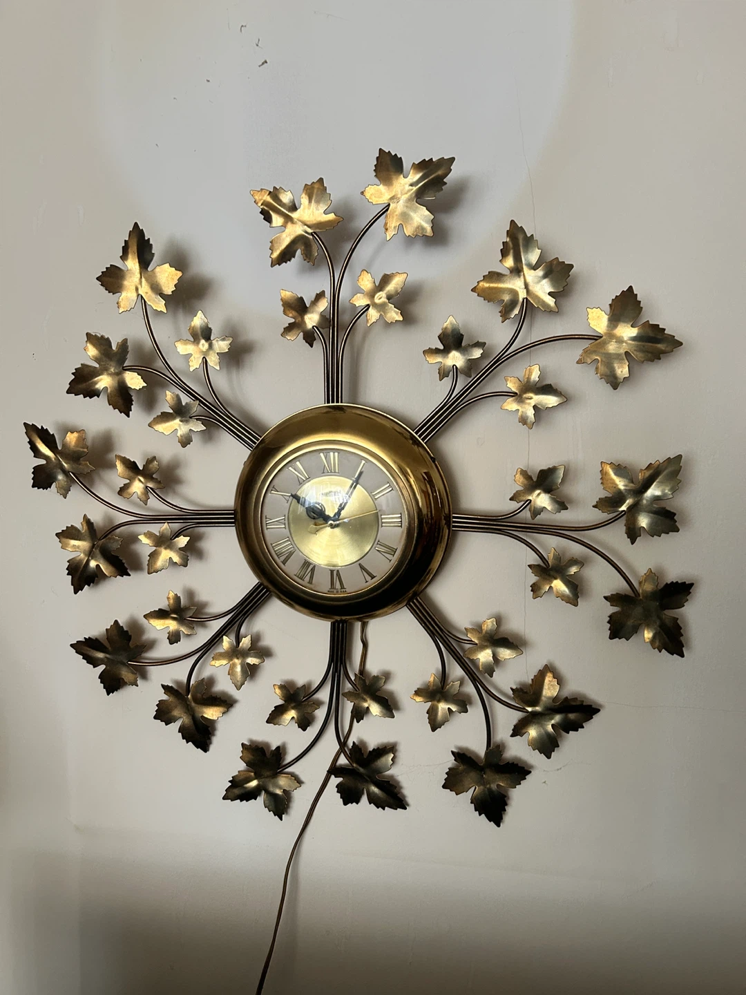 Vintage Syroco Metal Leaf Wall Clock