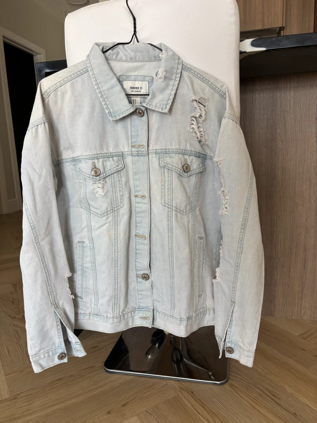 Forever 21 Distressed Light Wash Denim Jacket