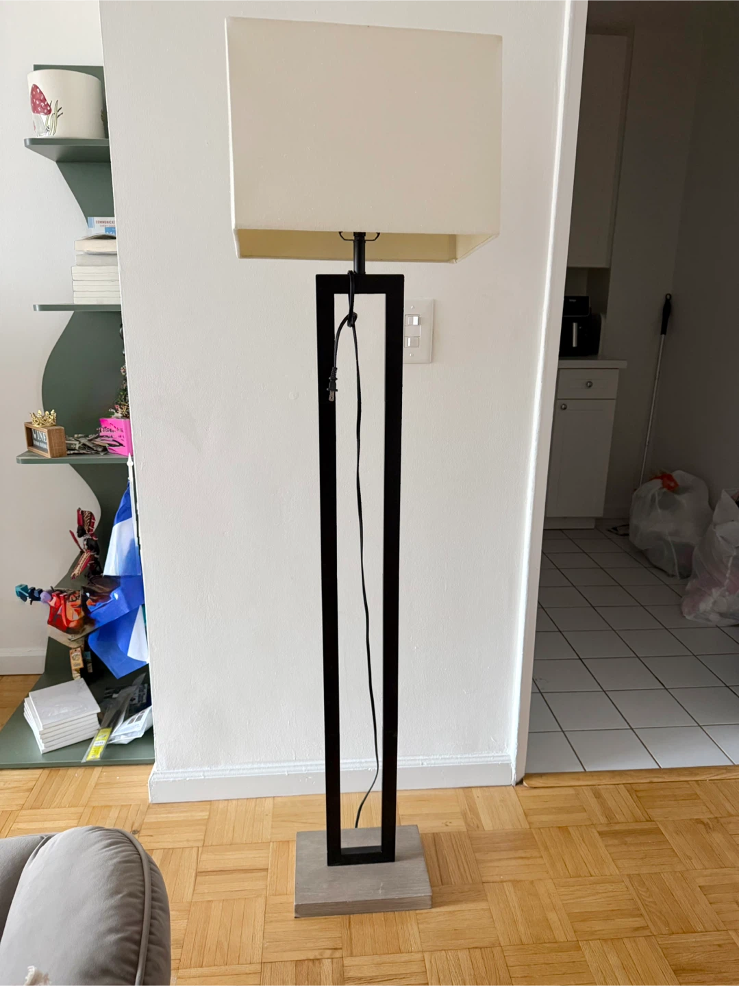 Modern Black Floor Lamp with Rectangular Shade