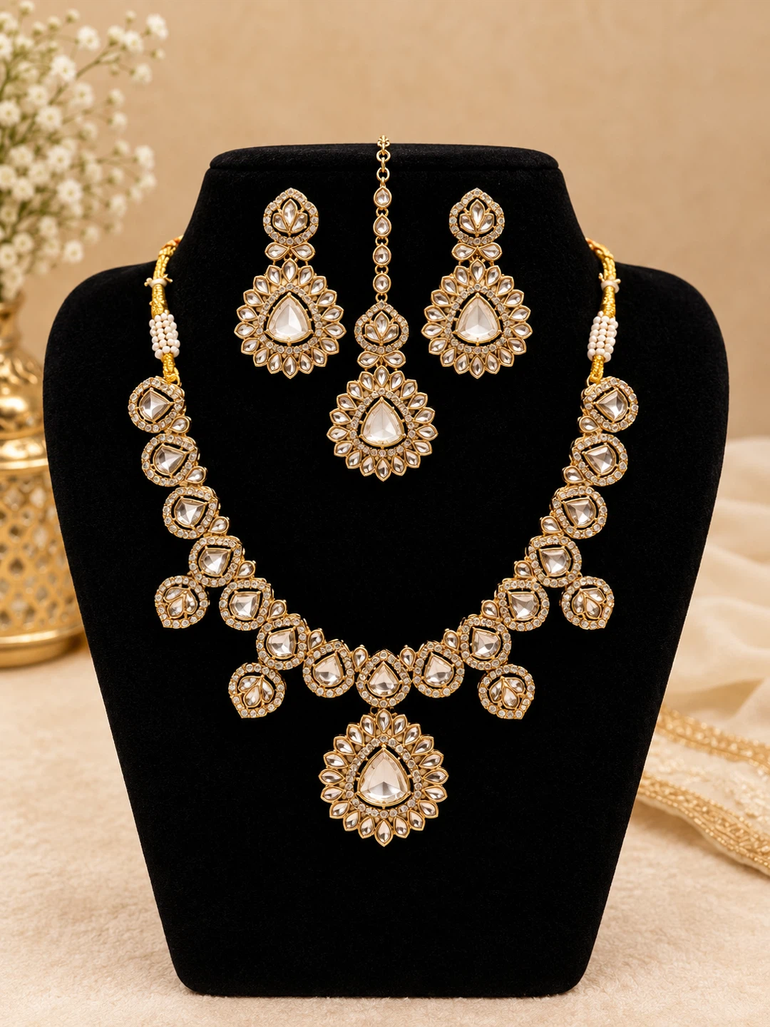 Kundan Jewellery Necklace and Earring Set - photo 3