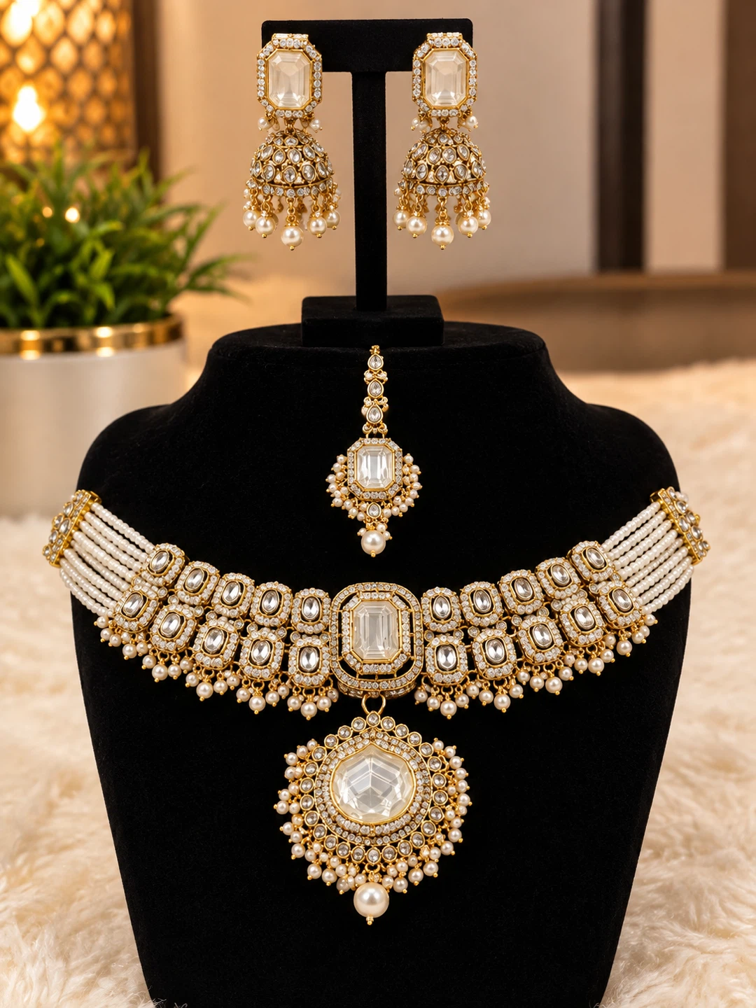 Kundan Jewellery Necklace and Earring Set - photo 4