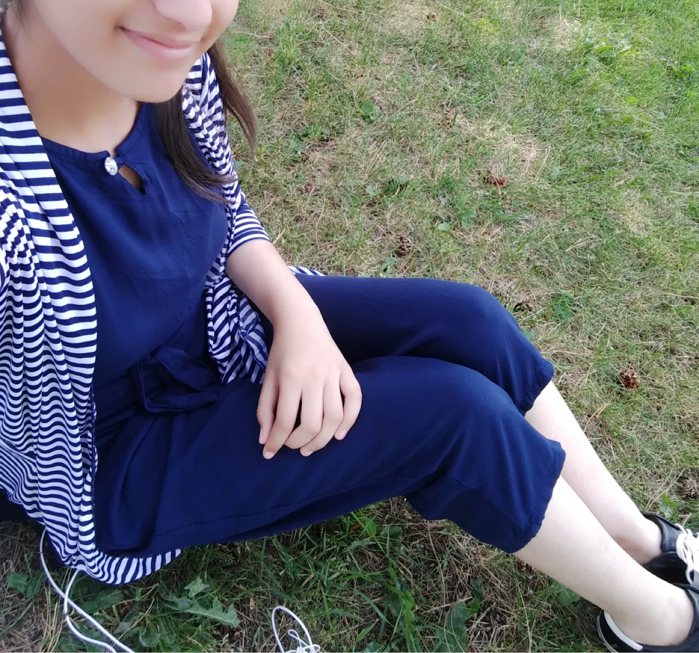 Navy Blue Jumpsuit with Striped Shrug - photo 2
