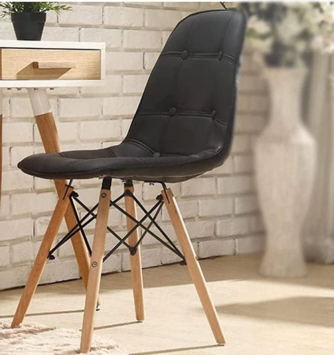 Black Tufted Mid-Century Dining Chair - photo 3
