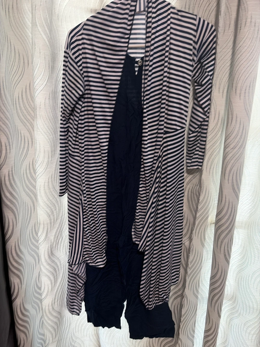 Navy Blue Jumpsuit with Striped Shrug - photo 3
