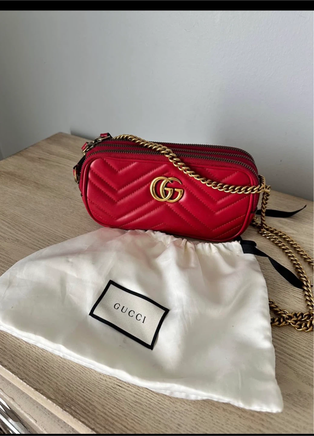 Gucci GG Marmont Red Matelassé Camera Bag