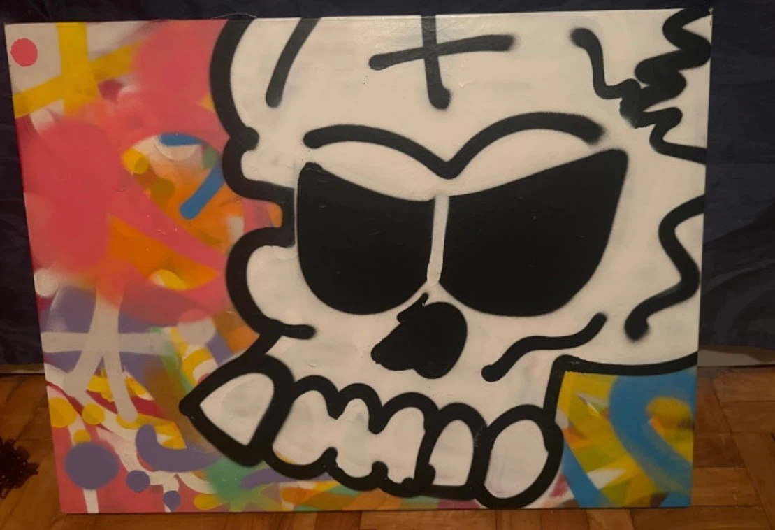 Spray Paint Skull Canvas Art