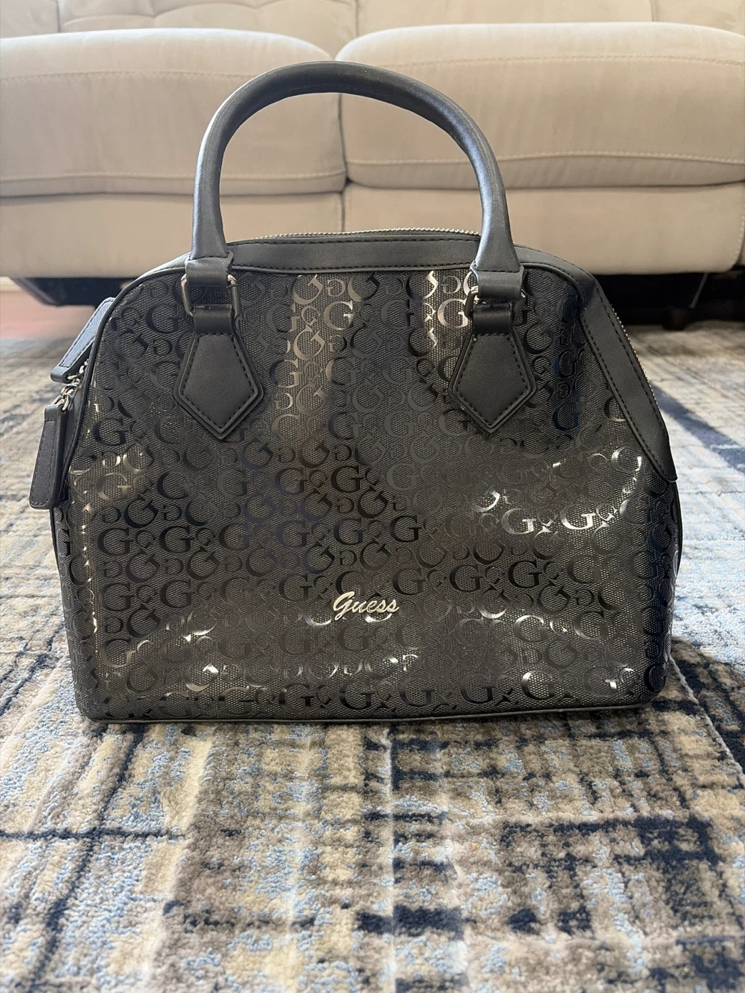 GUESS Black Monogram Satchel Handbag