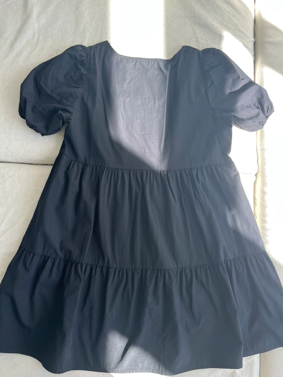 Mini Black Puff Sleeve Tiered Dress