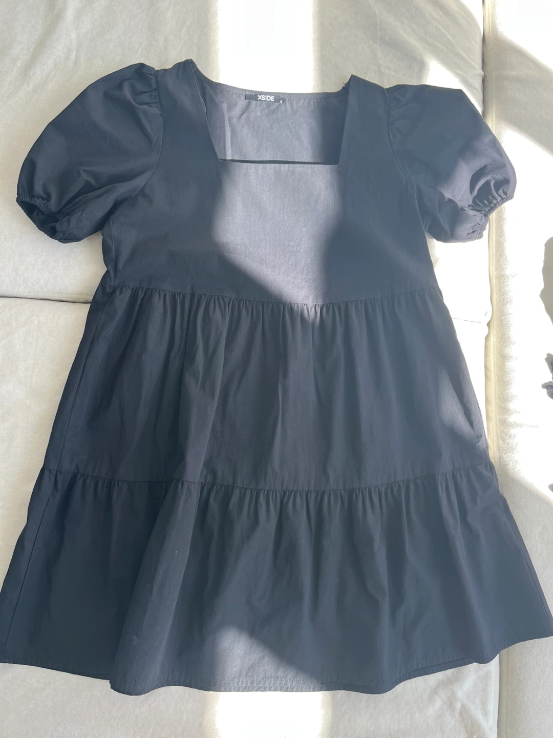 Mini Black Puff Sleeve Tiered Dress - photo 2