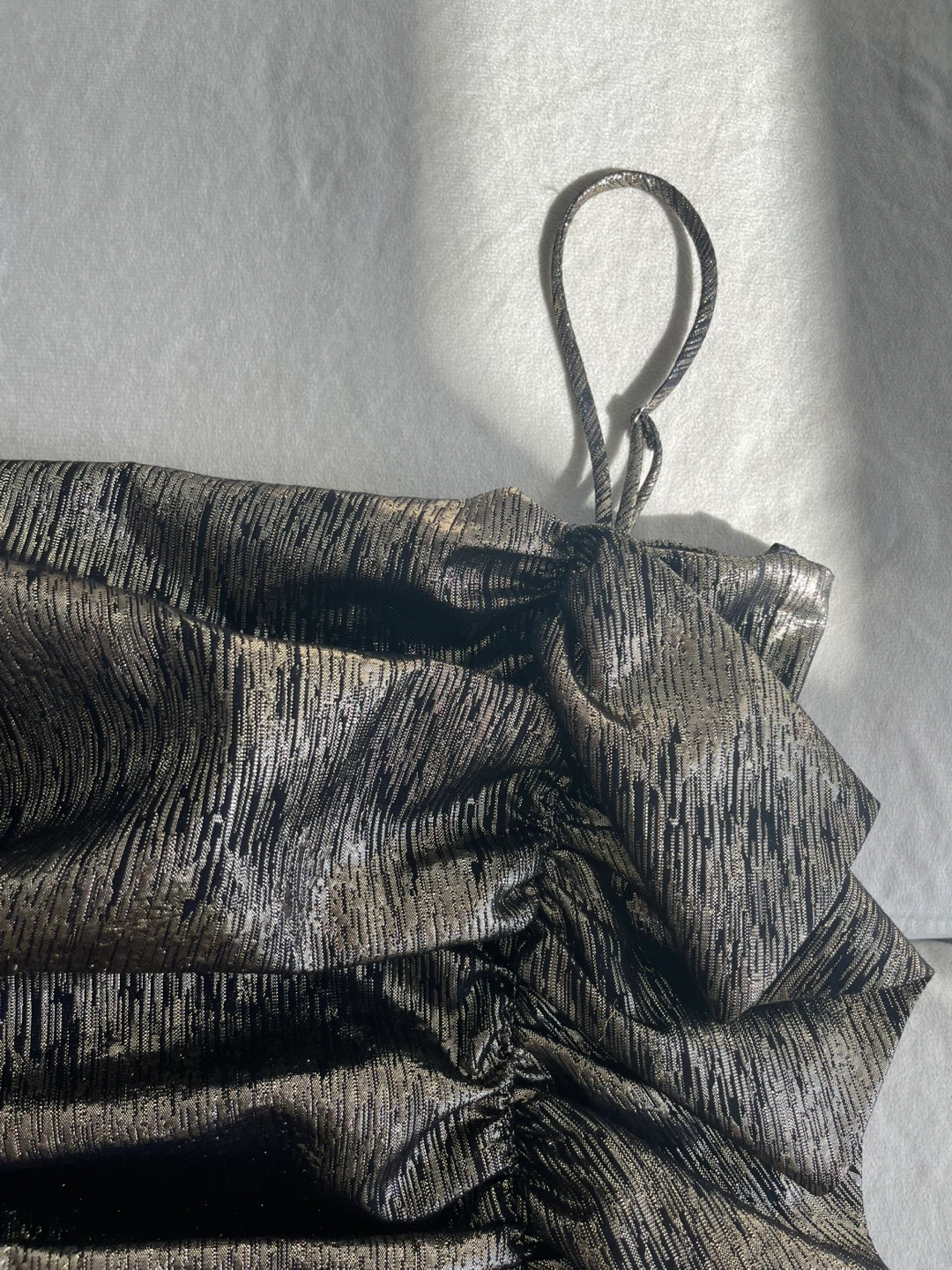 Zara Metallic Gold Ruched Dress - photo 4