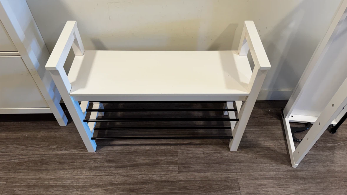 White Entryway Shoe Bench with Coat Rack - photo 2