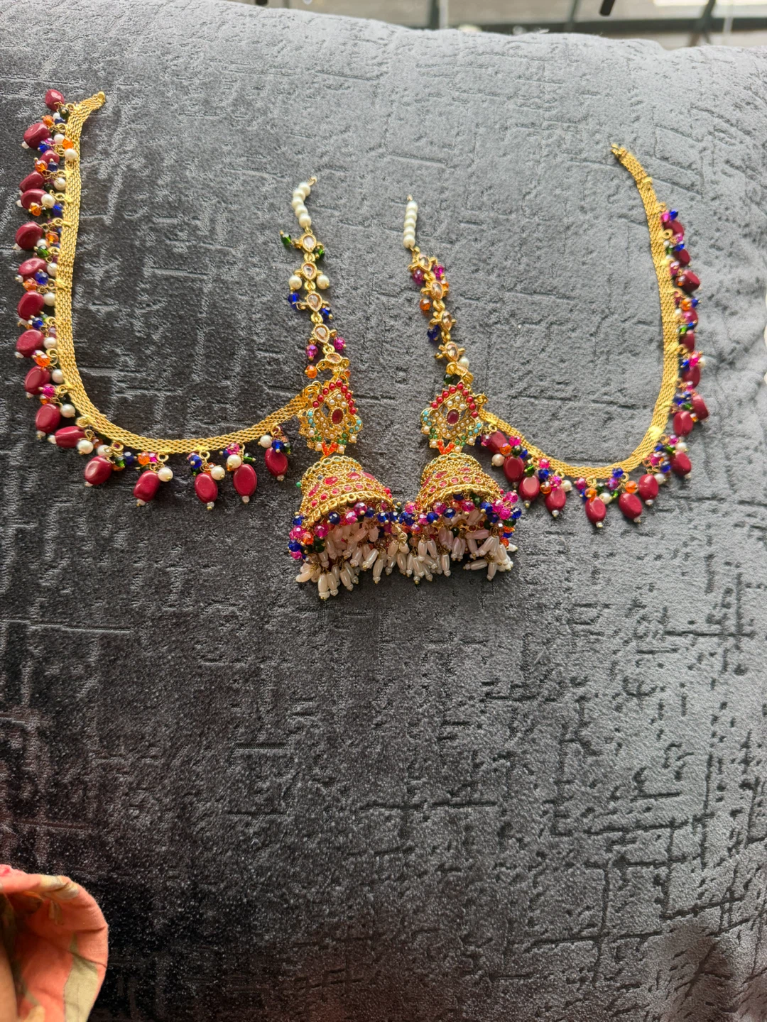 Gold-Tone Jhumka Earrings with Colorful Beads