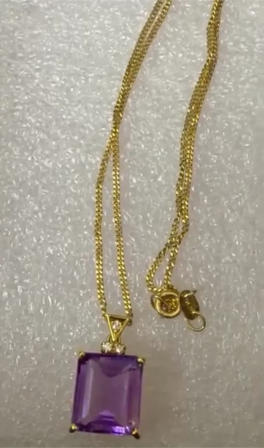 Gold Amethyst and Diamond Necklace chain 10k pendant 18k - photo 2
