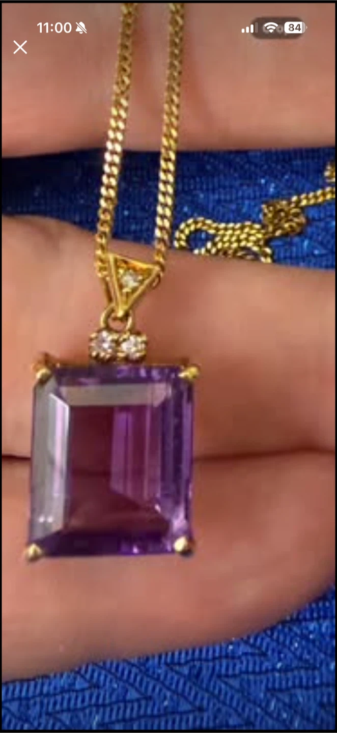 Gold Amethyst and Diamond Necklace chain 10k pendant 18k - photo 3