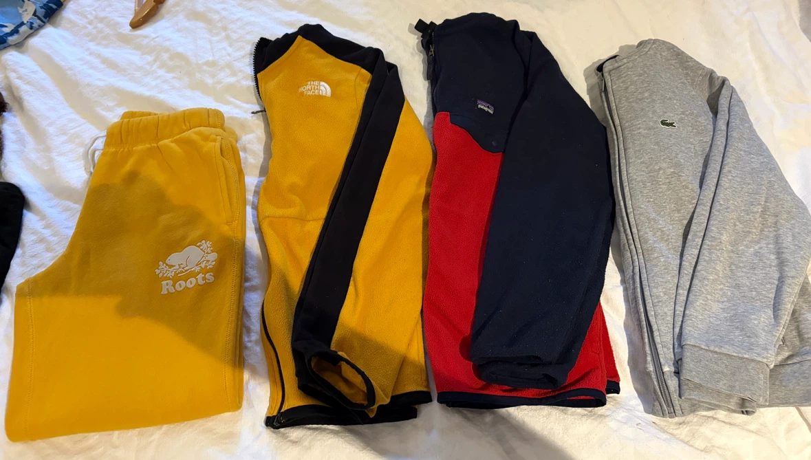 Bundle of boys size 10 Lacoste, Patagonia, North Face and Roots