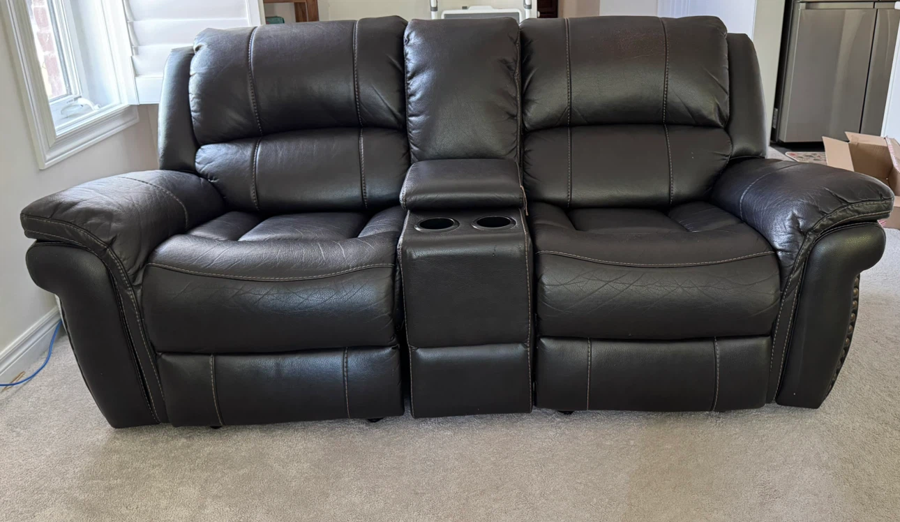 Dark Brown Leather Reclining Loveseat