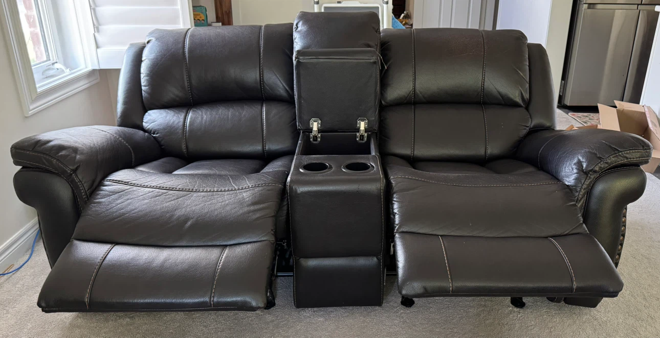 Dark Brown Leather Reclining Loveseat - photo 2