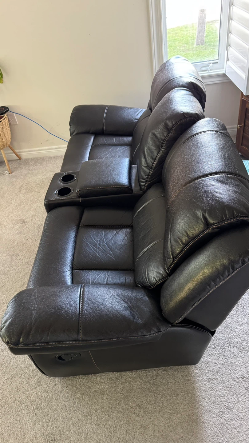 Dark Brown Leather Reclining Loveseat - photo 3