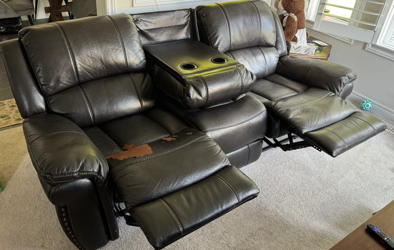 Dark Brown Leather Reclining Loveseat - photo 4