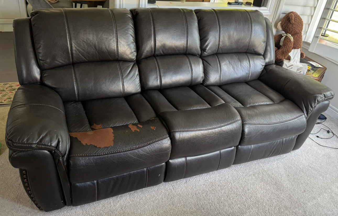 Dark Brown Leather Reclining Loveseat - photo 5