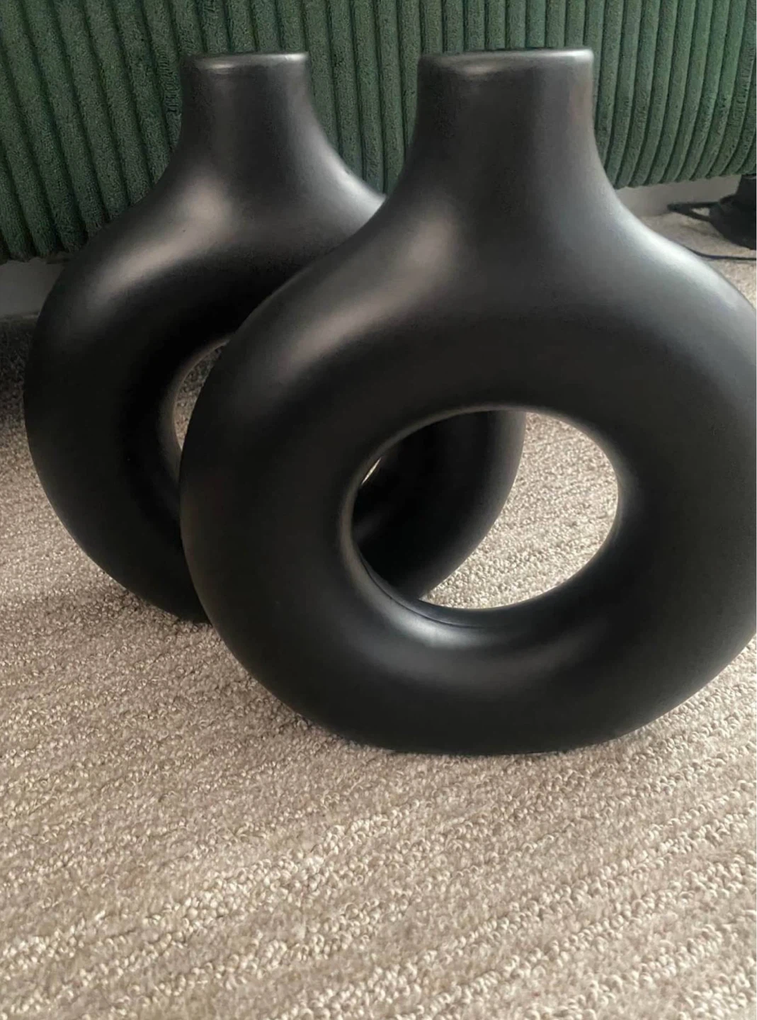 Set of 2 Matte Black Donut Vases