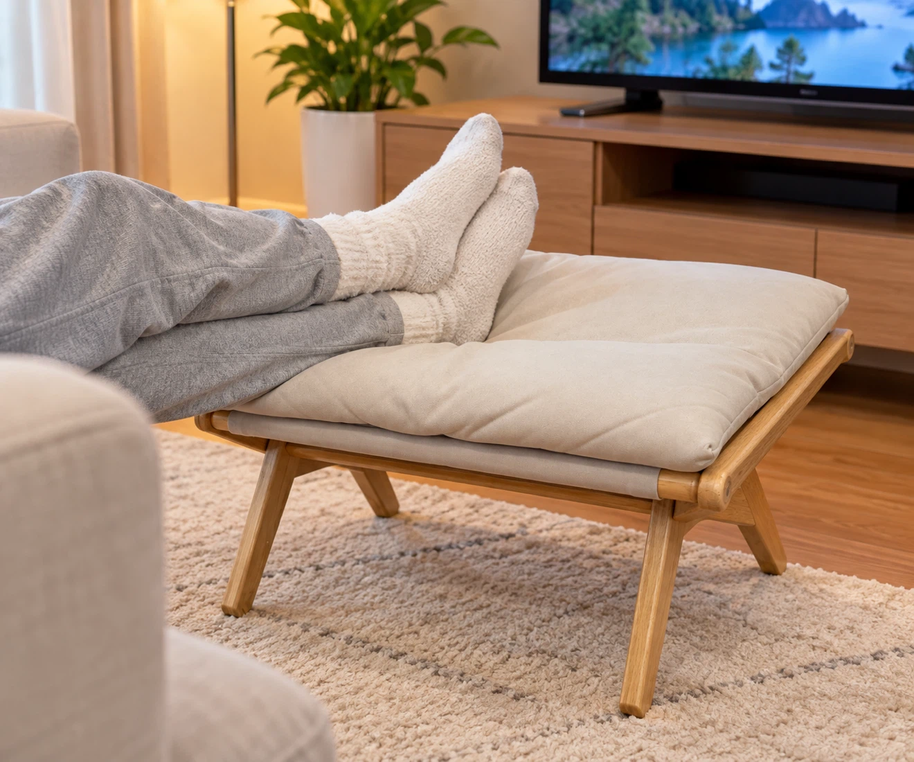 Wooden Footrest / Ottoman with Cushion