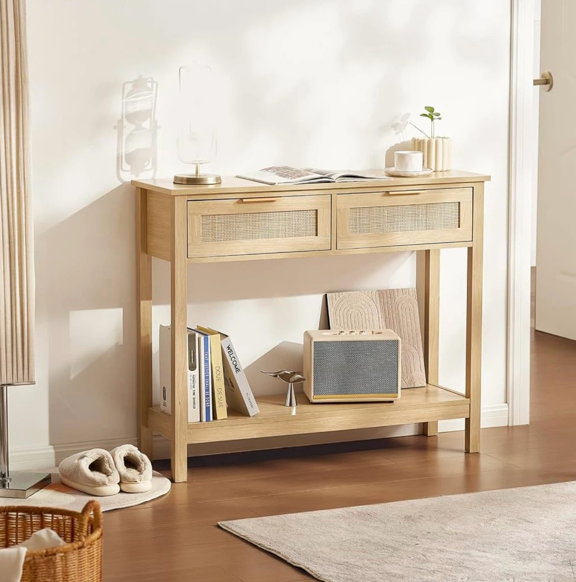 Rattan Accent Console Table