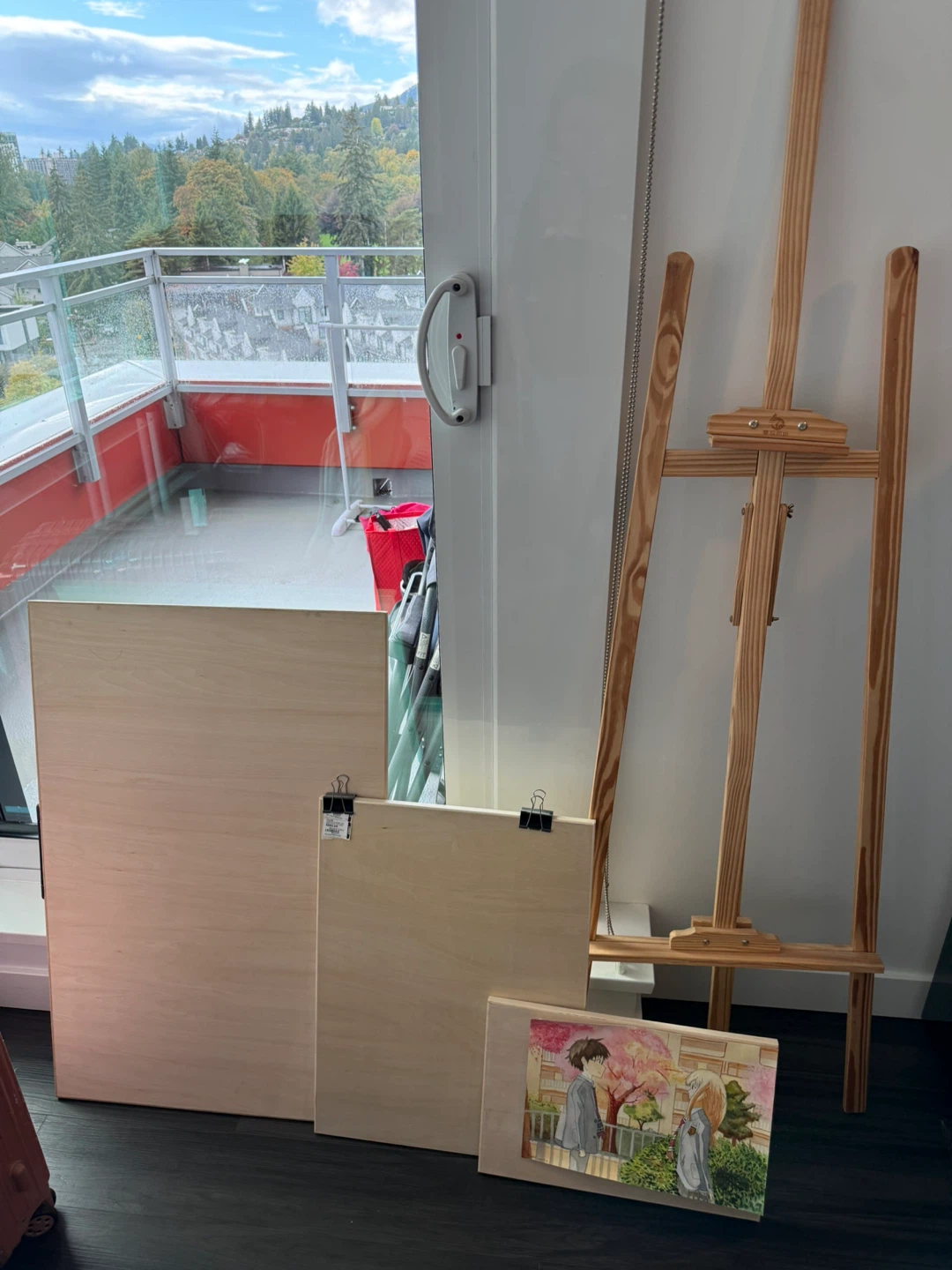 Wooden Art Easel + Drawing Boards Set