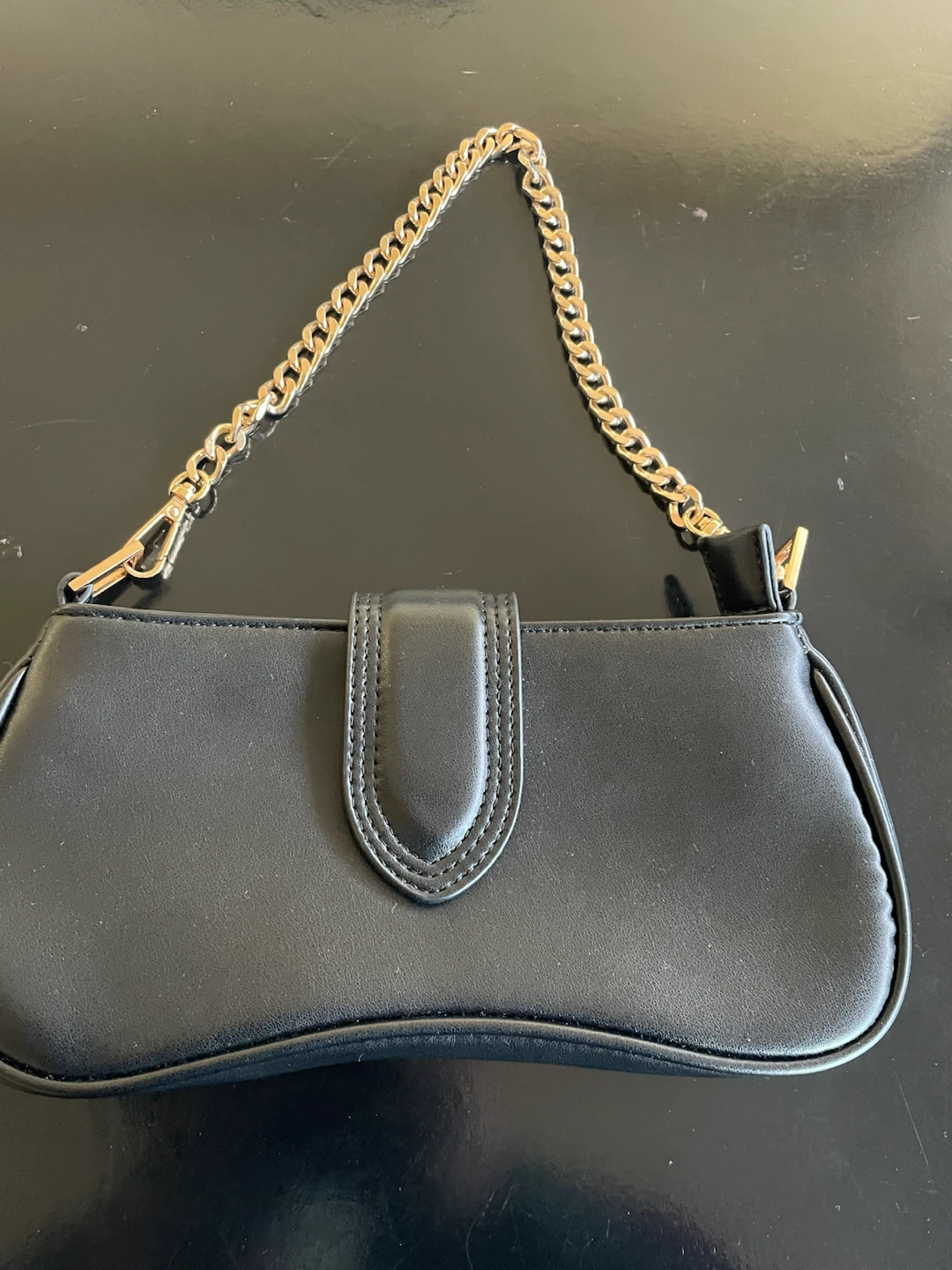 Black Handbag with Gold Chain Strap