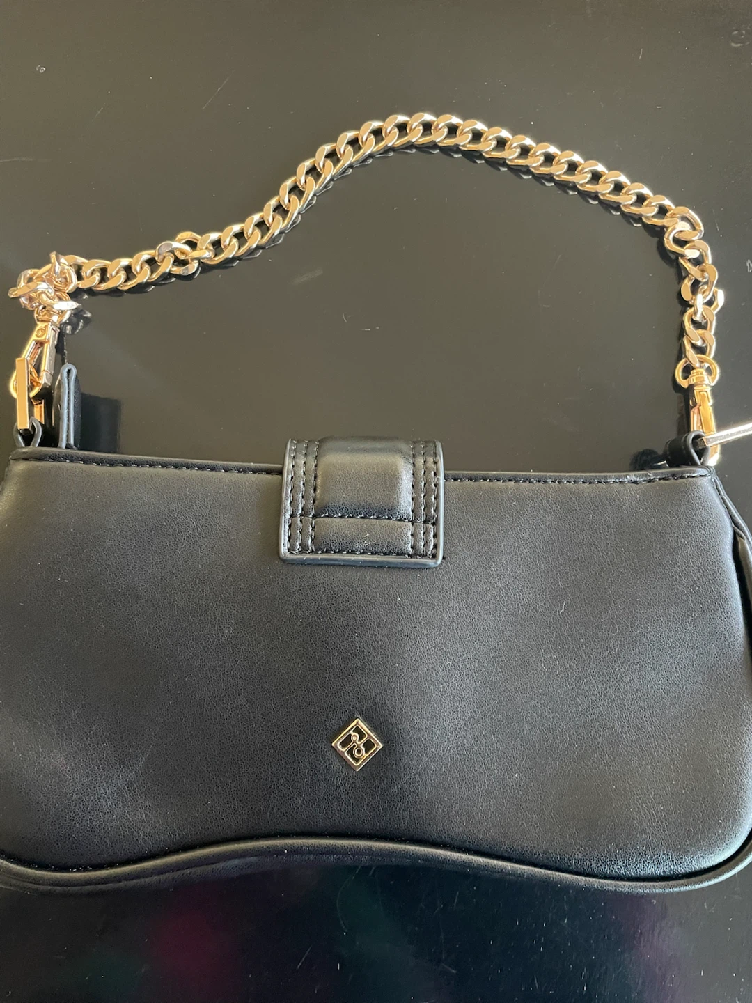 Black Handbag with Gold Chain Strap - photo 2