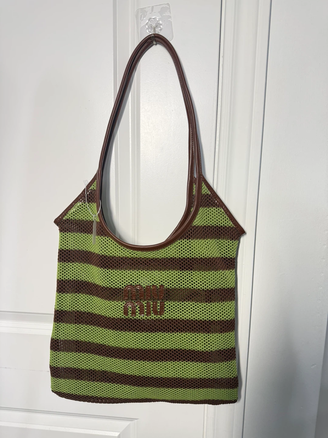 Y2K inspired black  and striped mesh tote bag. - photo 3