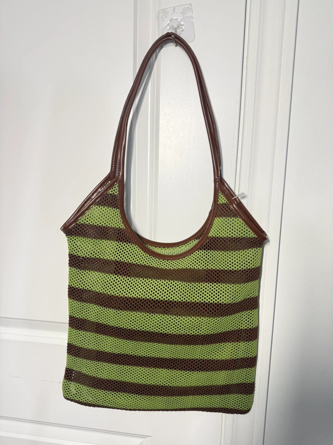 Y2K inspired black  and striped mesh tote bag. - photo 4