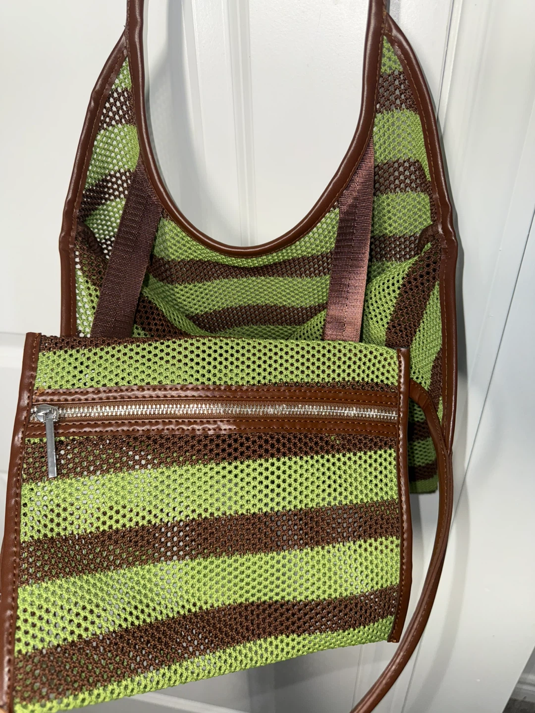 Y2K inspired black  and striped mesh tote bag. - photo 5