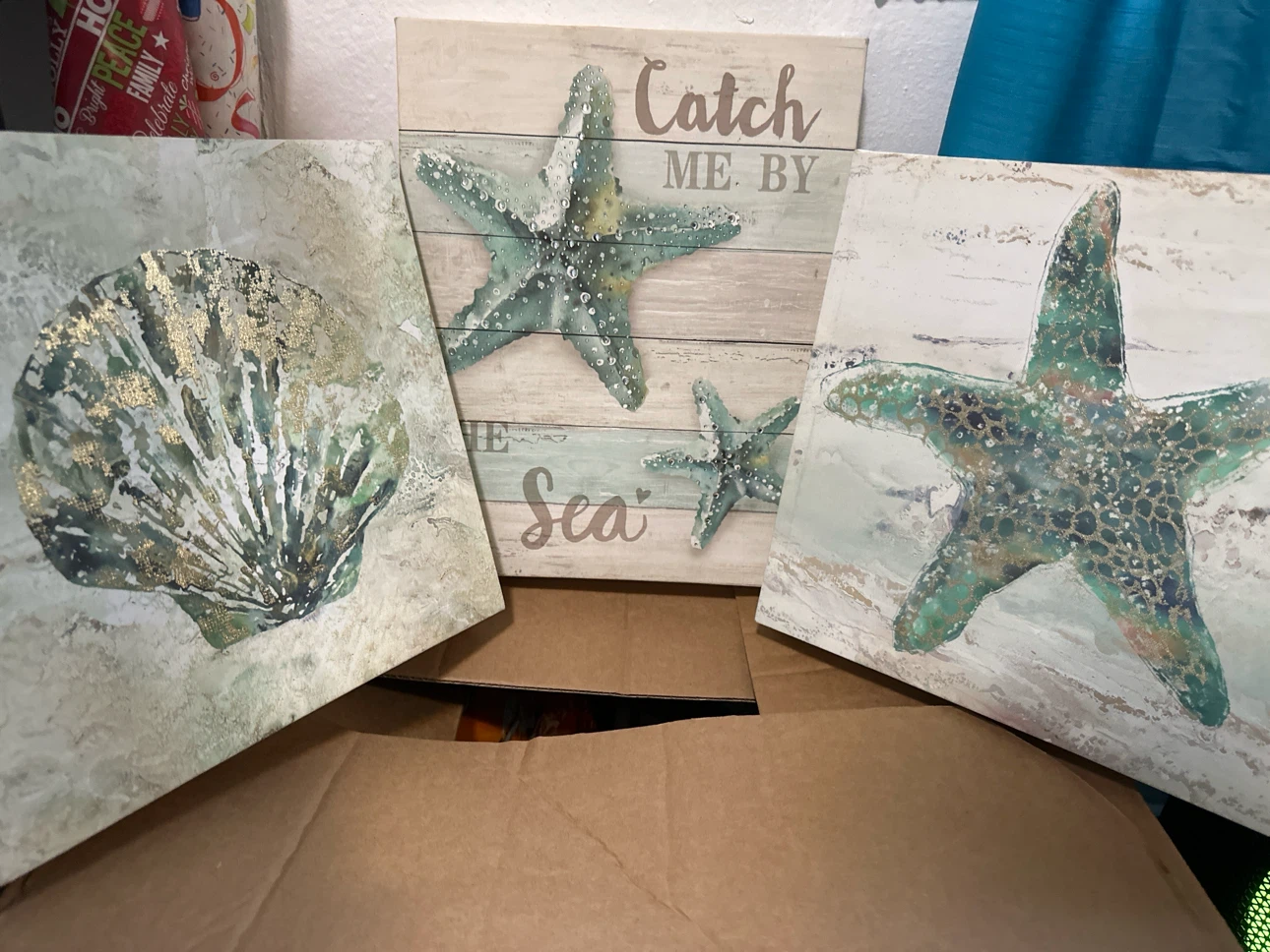 Nautical Anchor Wall Hook Rack and 3 Coastal Canvases