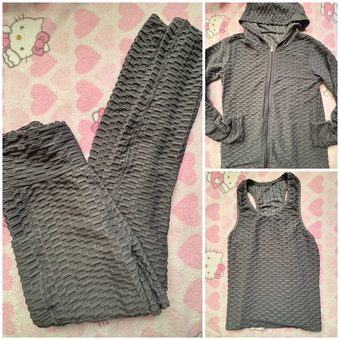 3-Piece Textured Activewear Set - *Size Women Medium/Grey*