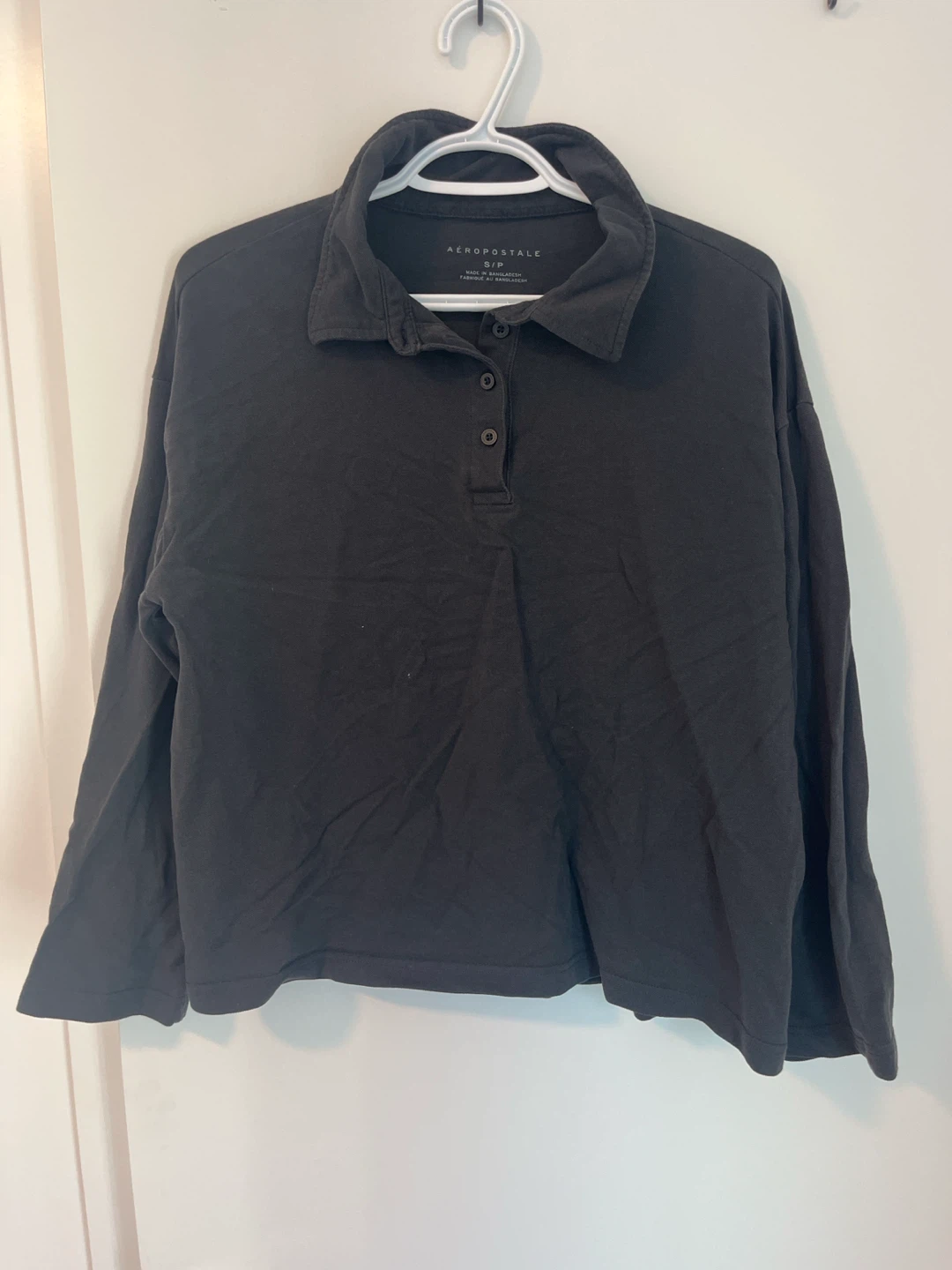 Aeropostale Long Sleeve Henley Polo Shirt - Black